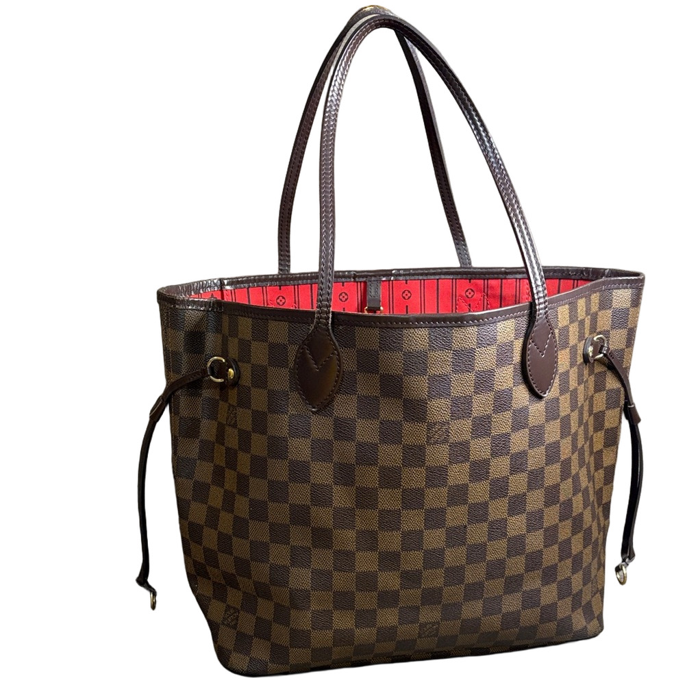 Louis Vuitton Neverfull Damier Ebene Red interior Tote Bag COA